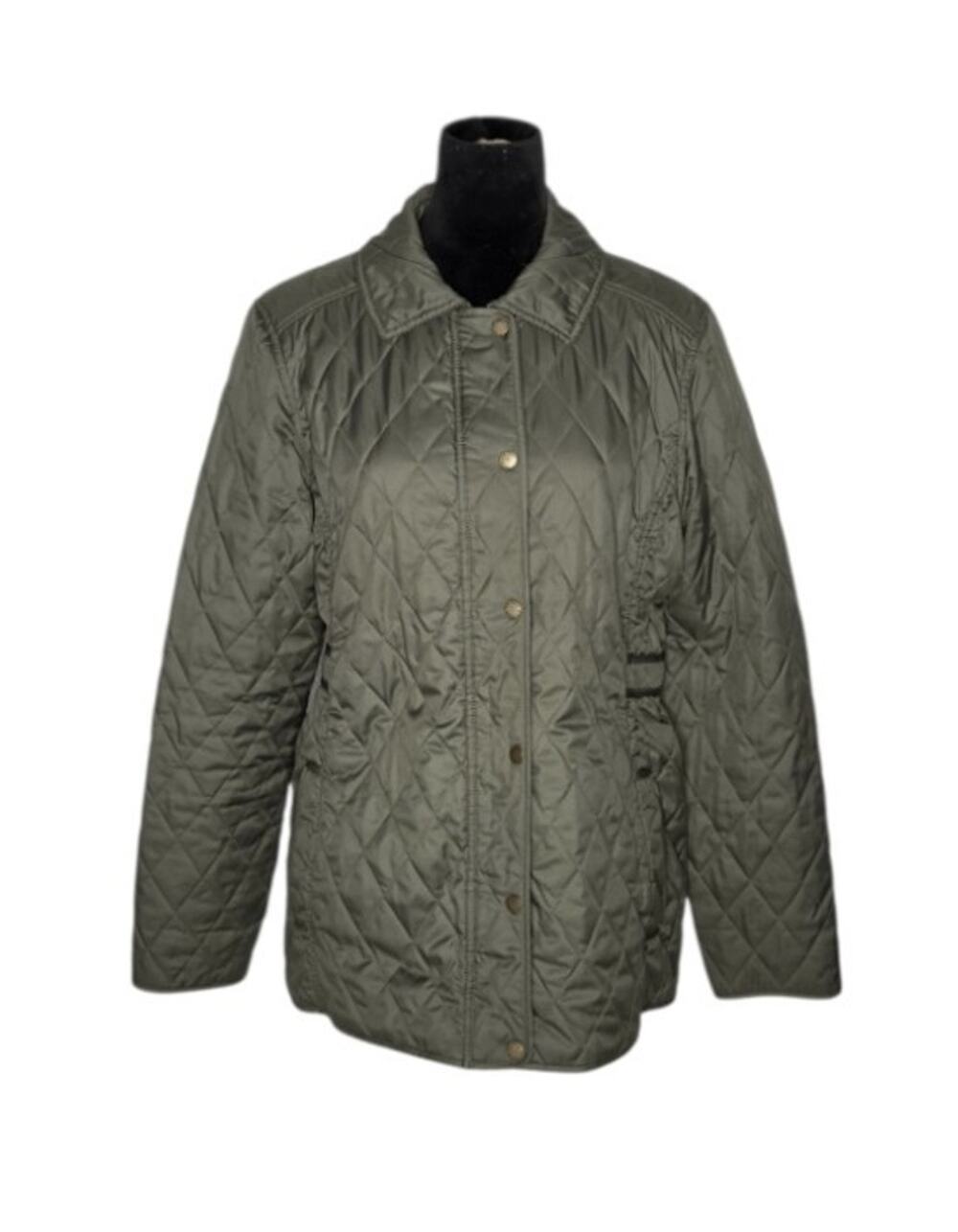 LL Bean Riding Jacket Barn Coat Women's Green Quilted Plaid Lining Size Large